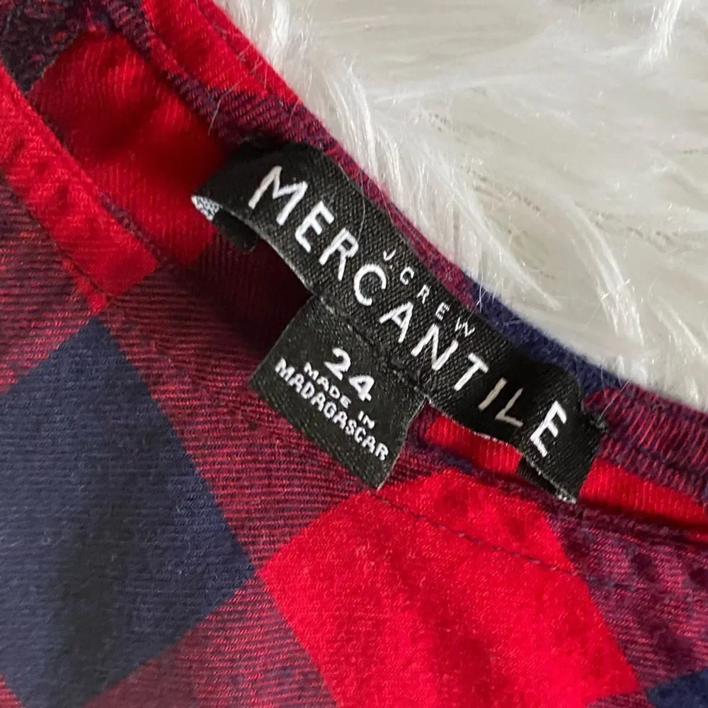 J. Crew Mercantile‎ Plaid Top Womens Size 24 Red Blue Wide Sleeves